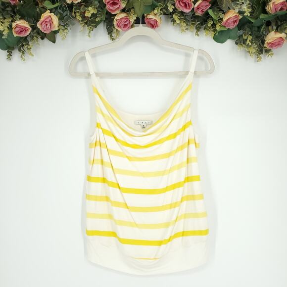 CAbi White and Yellow Striped Cowl Neck Tank Top Style 319 Size Small - Picture 1 of 10